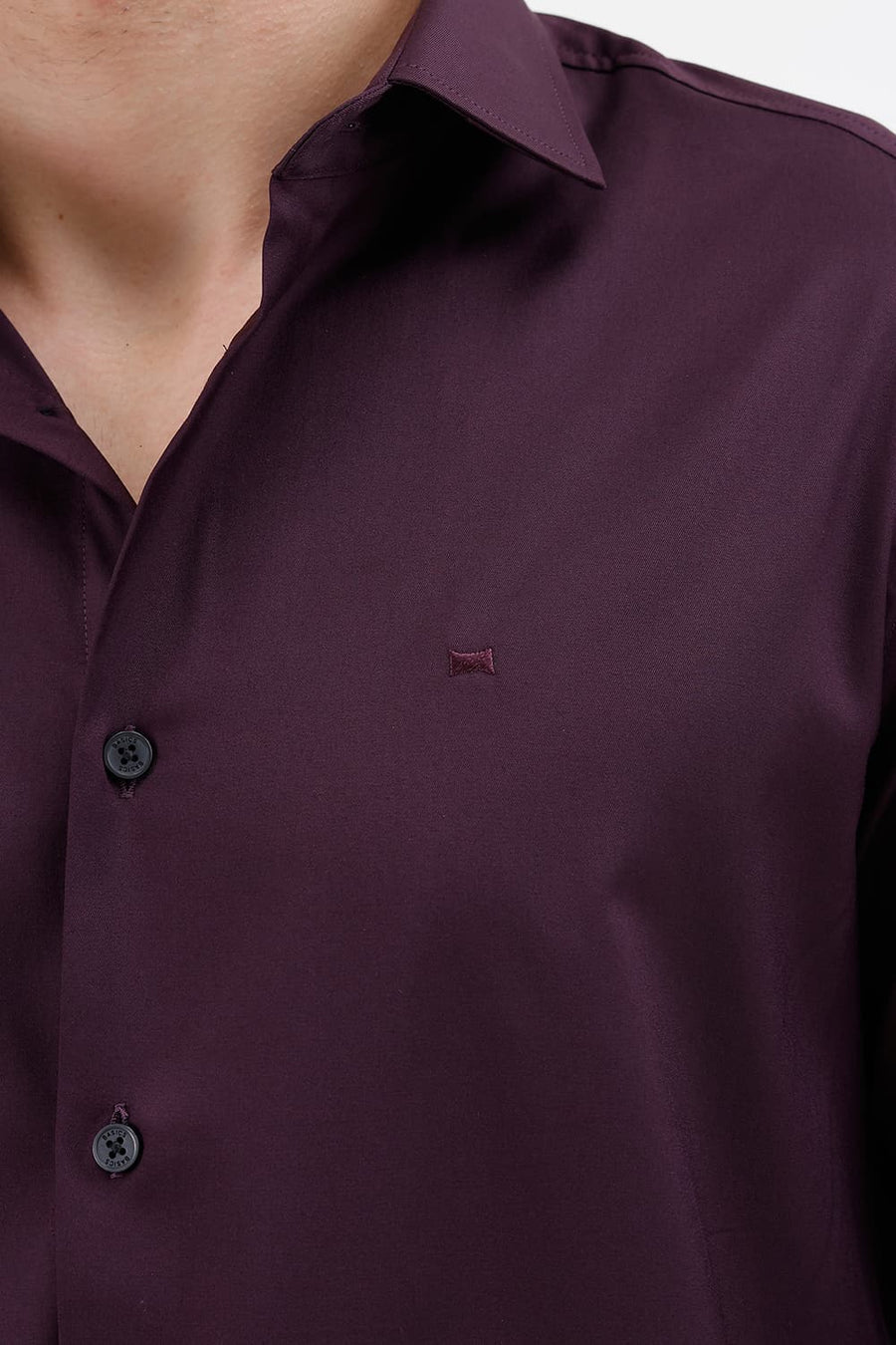 BASICS SLIM FIT PURPLE PLUM POLYESTER STRETCH TWILL SHIRT