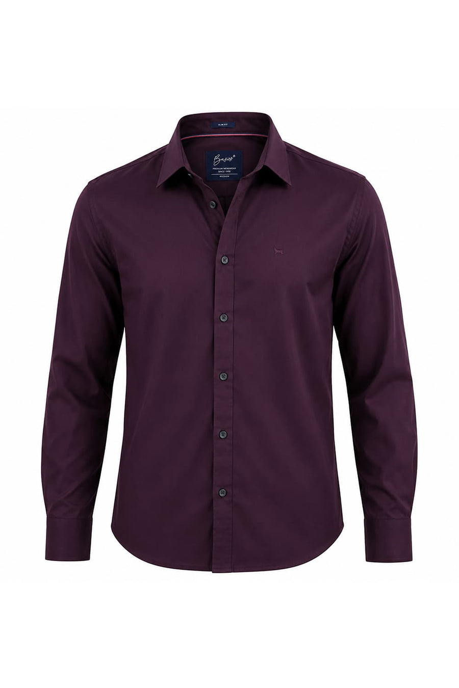 BASICS SLIM FIT PURPLE PLUM POLYESTER STRETCH TWILL SHIRT
