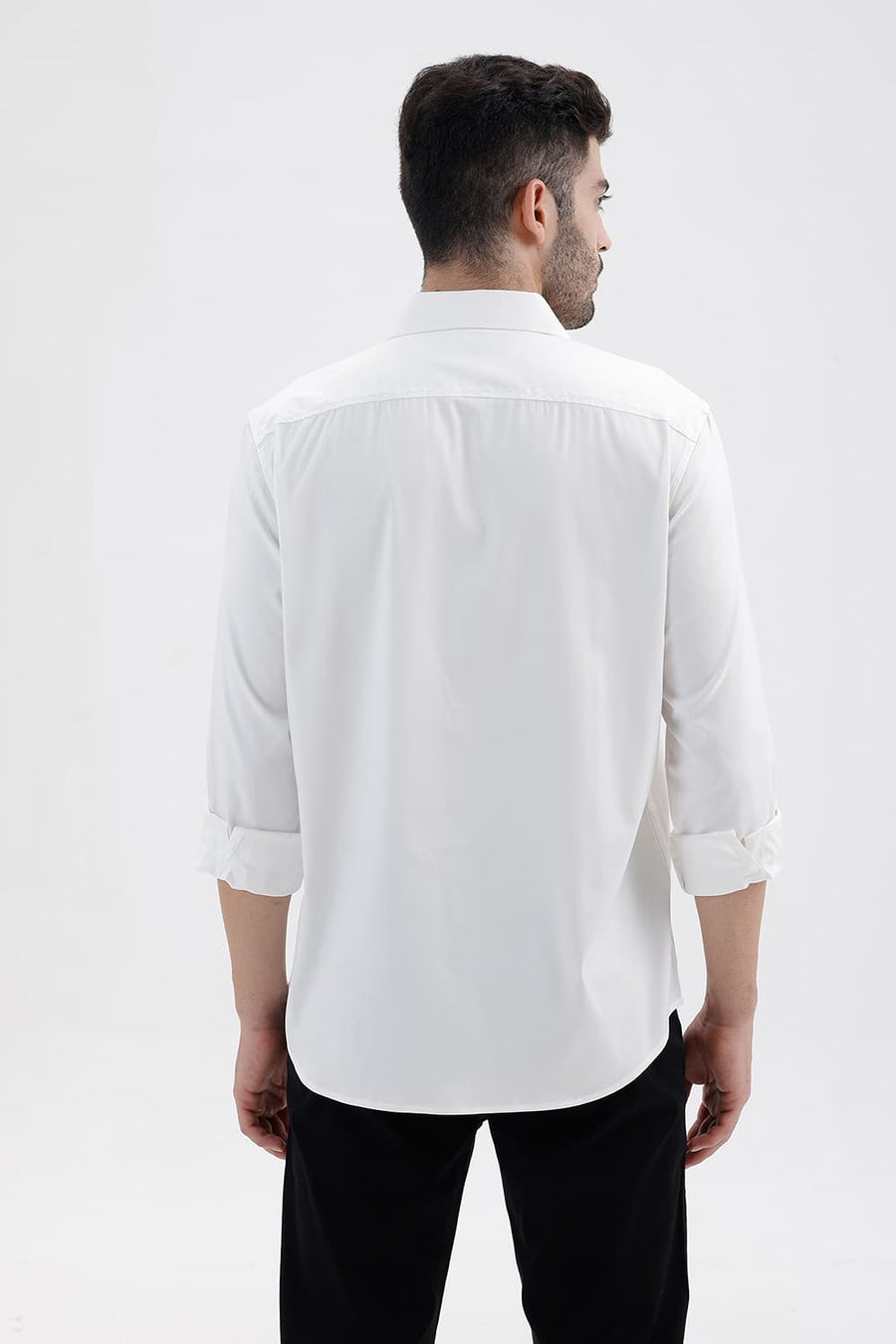 BASICS SLIM FIT BRILLIANT WHITE POLYESTER STRETCH TWILL SHIRT