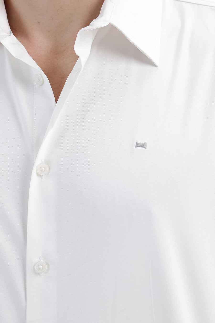BASICS SLIM FIT BRILLIANT WHITE POLYESTER STRETCH TWILL SHIRT