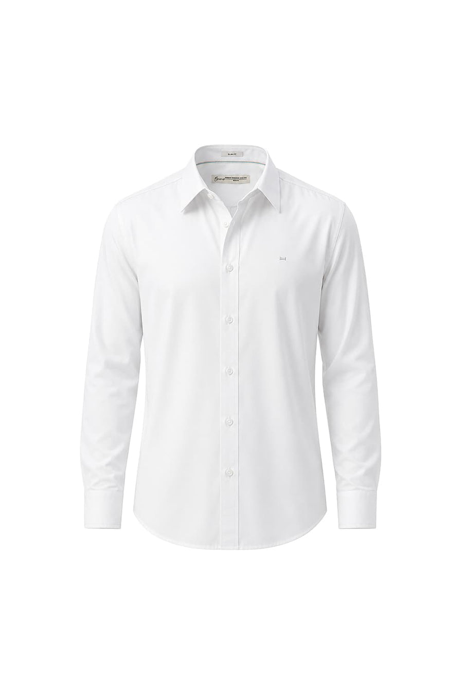 BASICS SLIM FIT BRILLIANT WHITE POLYESTER STRETCH TWILL SHIRT