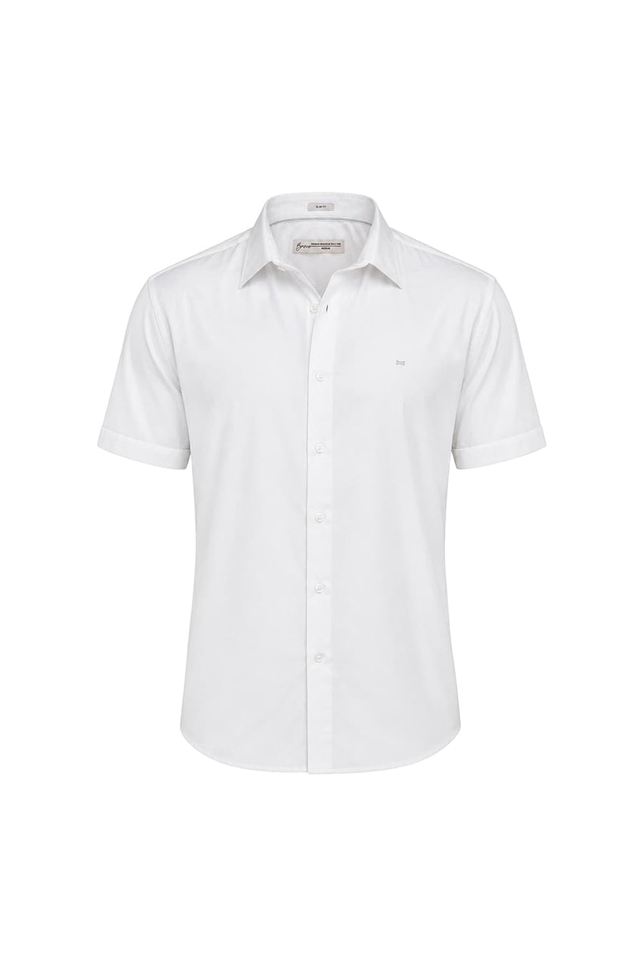 BASICS SLIM FIT BRILLIANT WHITE POLYESTER STRETCH TWILL HALFSLEEVES SHIRT