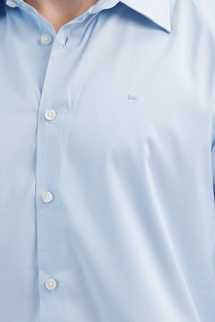 BASICS SLIM FIT SKYRIDE BLUE POLYESTER STRETCH TWILL SHIRT