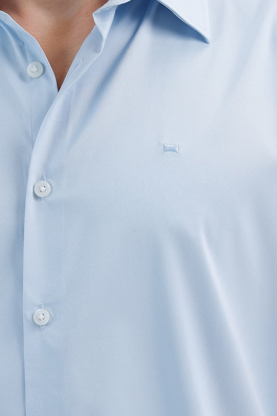 BASICS SLIM FIT SKYRIDE BLUE POLYESTER STRETCH TWILL HALFSLEEVES SHIRT