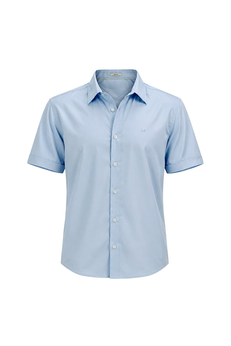 BASICS SLIM FIT SKYRIDE BLUE POLYESTER STRETCH TWILL HALFSLEEVES SHIRT
