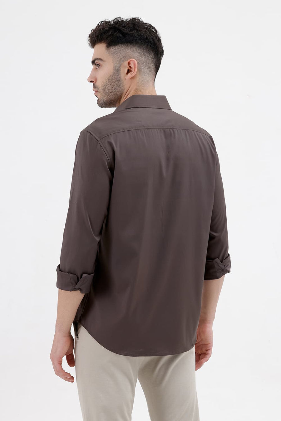 BASICS SLIM FIT CORE GREY POLYESTER STRETCH TWILL SHIRT