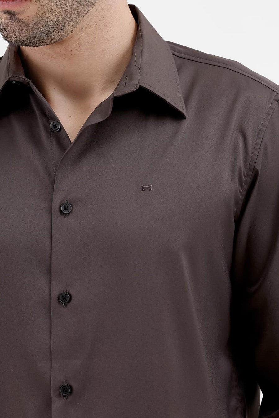 BASICS SLIM FIT CORE GREY POLYESTER STRETCH TWILL SHIRT