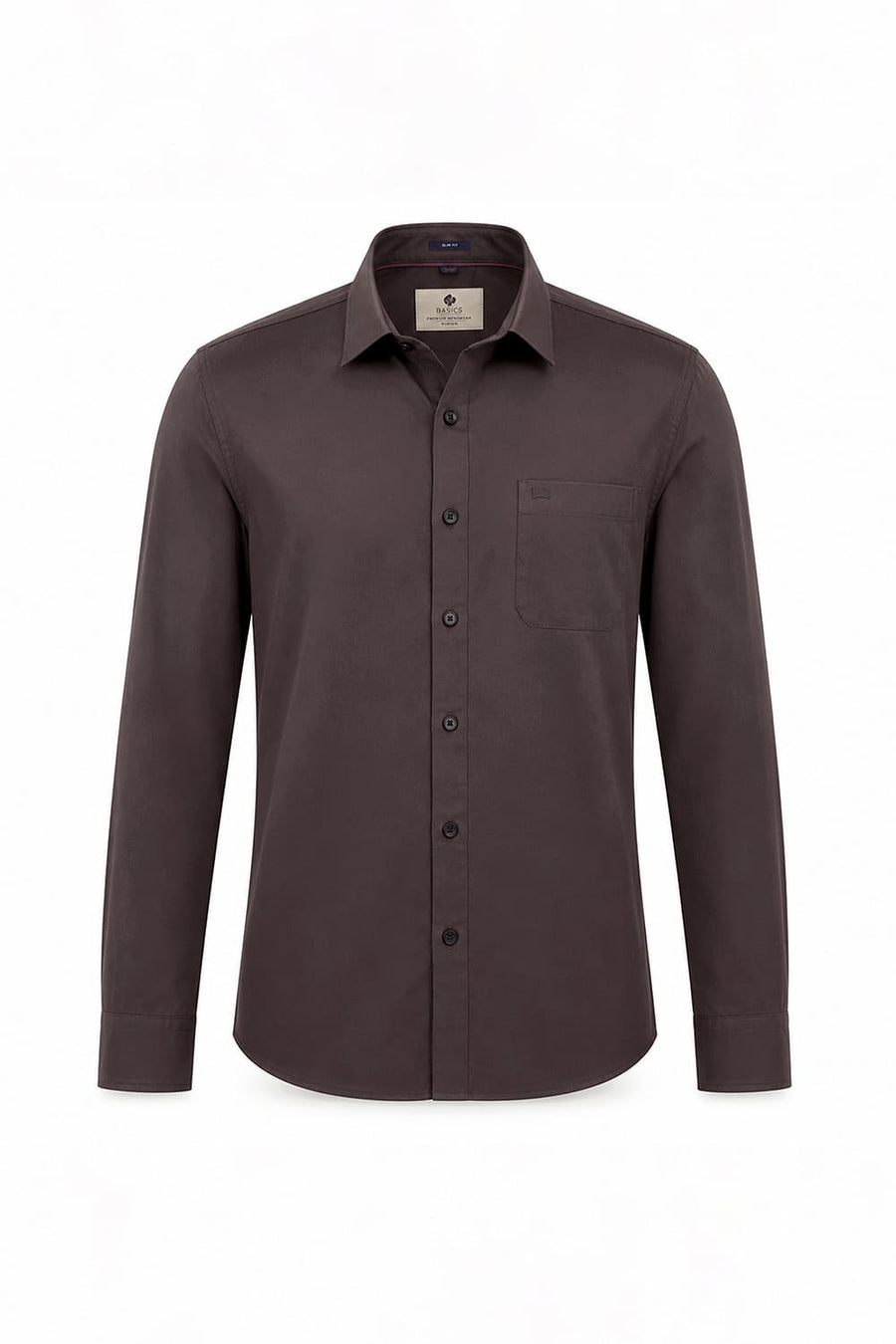BASICS SLIM FIT CORE GREY POLYESTER STRETCH TWILL SHIRT