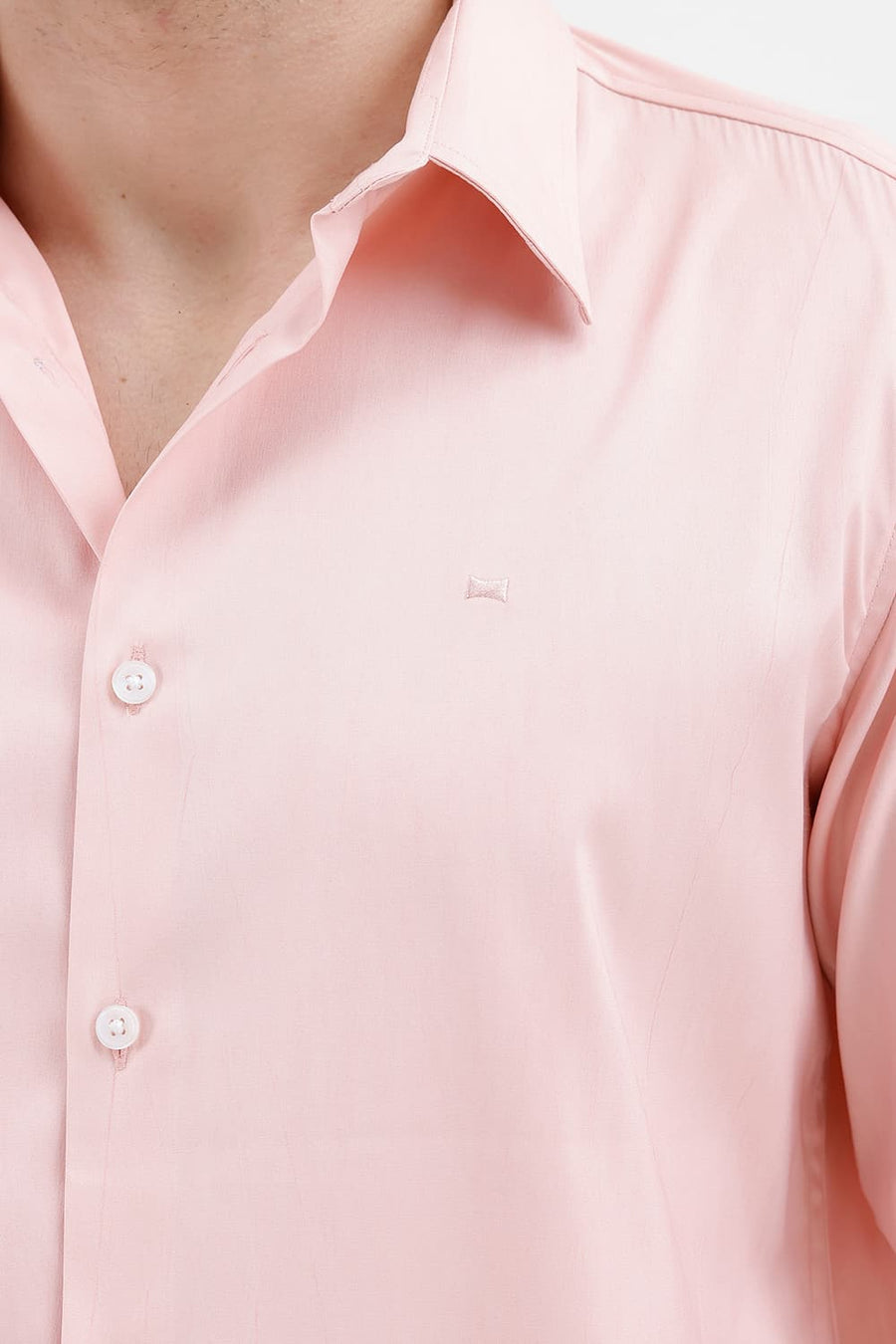 BASICS SLIM FIT POWDER PINK POLYESTER STRETCH TWILL SHIRT