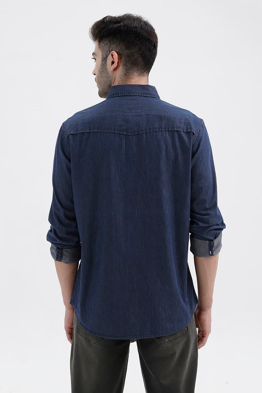 BASICS SLIM FIT IRIS BLUE COTTON INDIGO SHIRT