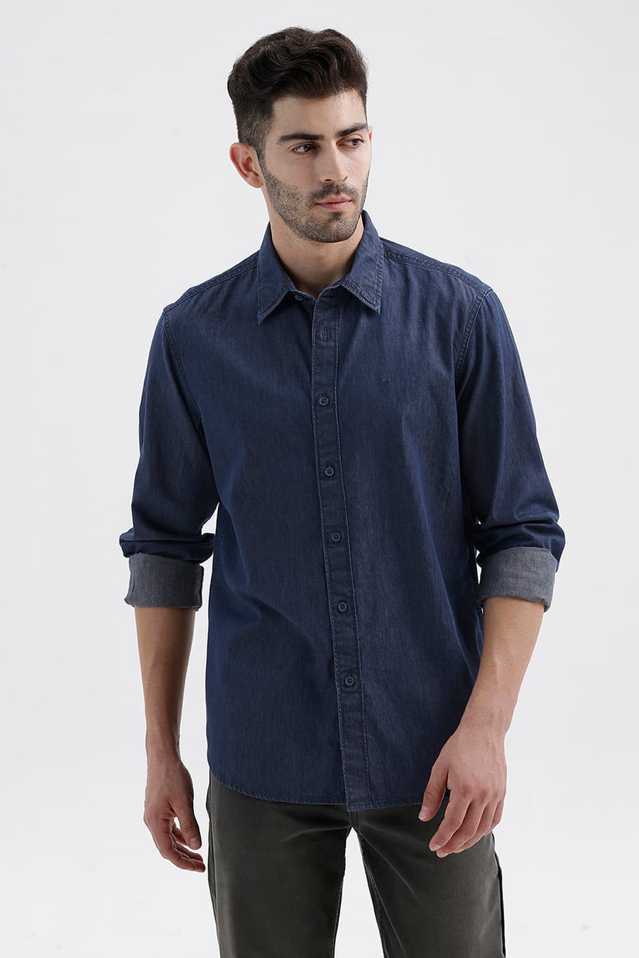 BASICS SLIM FIT IRIS BLUE COTTON INDIGO SHIRT