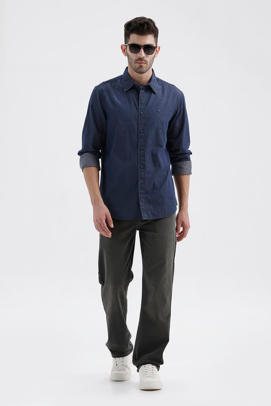 BASICS SLIM FIT IRIS BLUE COTTON INDIGO SHIRT