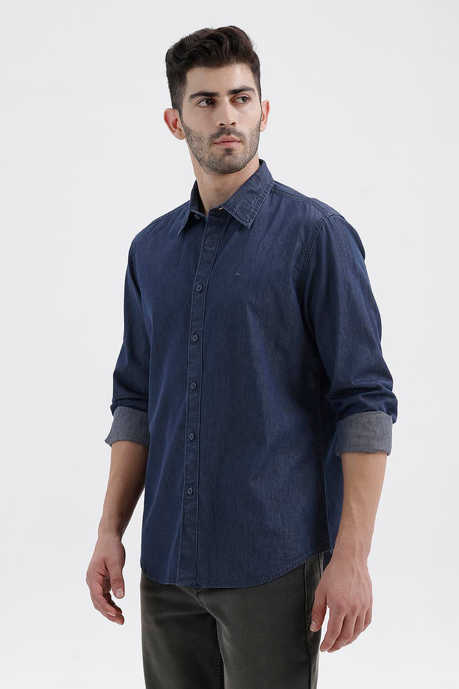 BASICS SLIM FIT IRIS BLUE COTTON INDIGO SHIRT