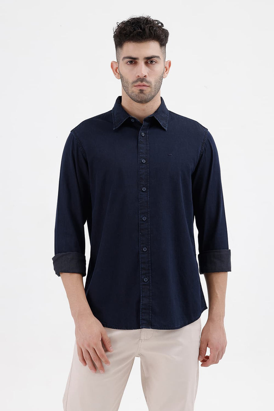 BASICS SLIM FIT SAPPHIRE BLUE COTTON INDIGO SHIRT