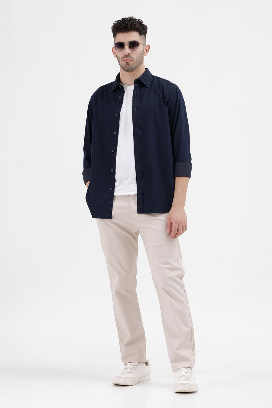 BASICS SLIM FIT SAPPHIRE BLUE COTTON INDIGO SHIRT