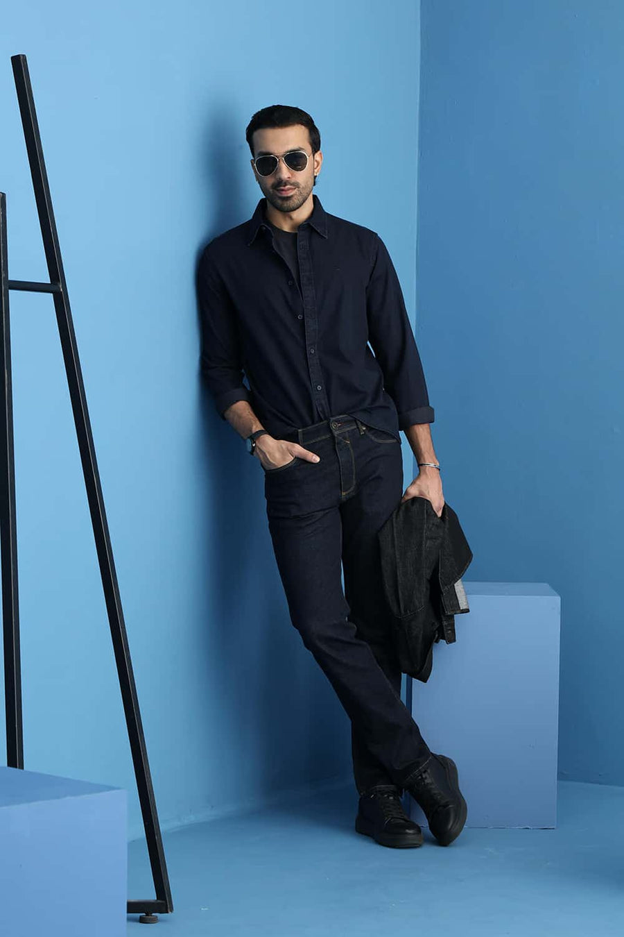 Basics Slim Fit Sapphire Blue Cotton Indigo Shirt