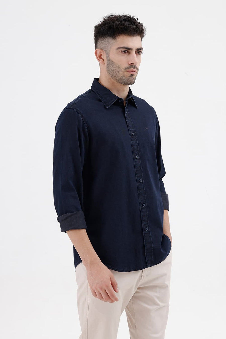 BASICS SLIM FIT SAPPHIRE BLUE COTTON INDIGO SHIRT