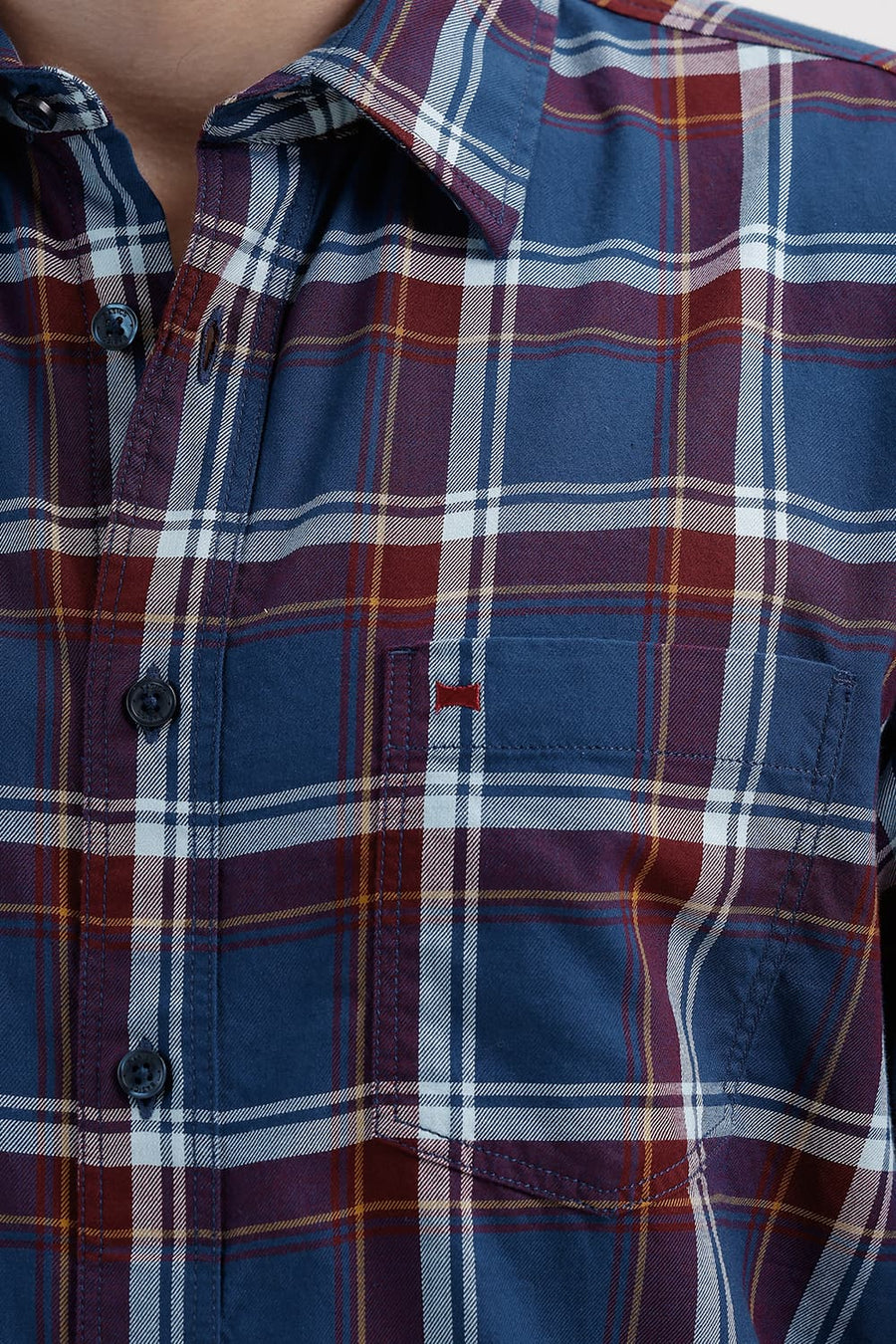 BASICS SLIM FIT POSEIDON BLUE COTTON TWILL CHECKS SHIRT