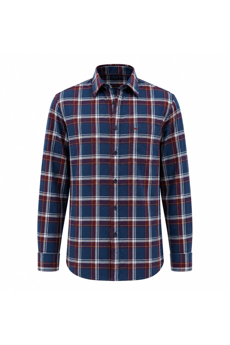 BASICS SLIM FIT POSEIDON BLUE COTTON TWILL CHECKS SHIRT