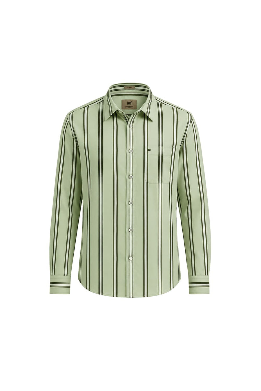 BASICS SLIM FIT SEACREST GREEN COTTON TWILL STRIPE SHIRT