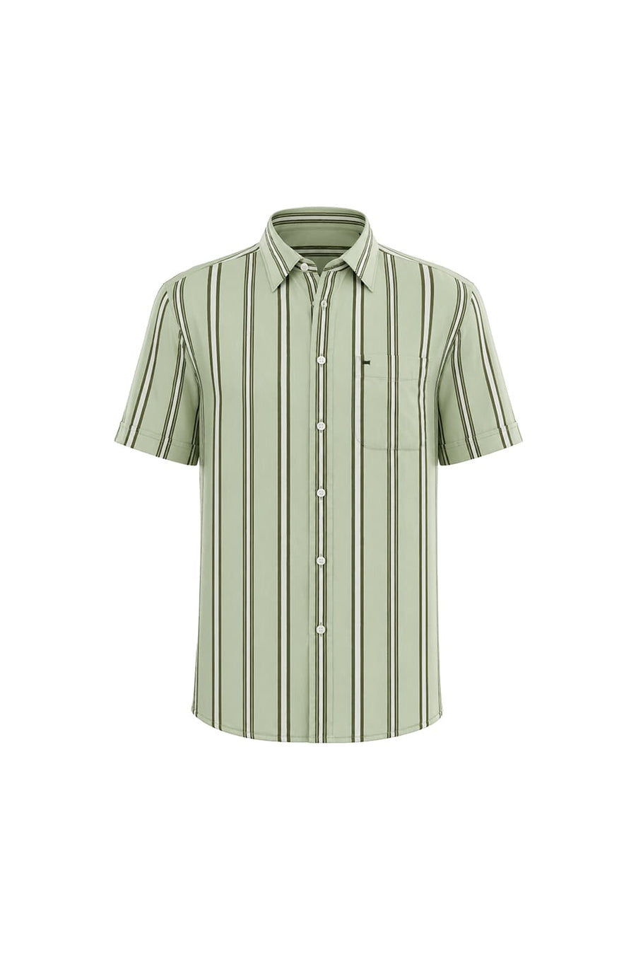 BASICS SLIM FIT SEACREST GREEN COTTON TWILL STRIPE HALFSLEEVES SHIRT