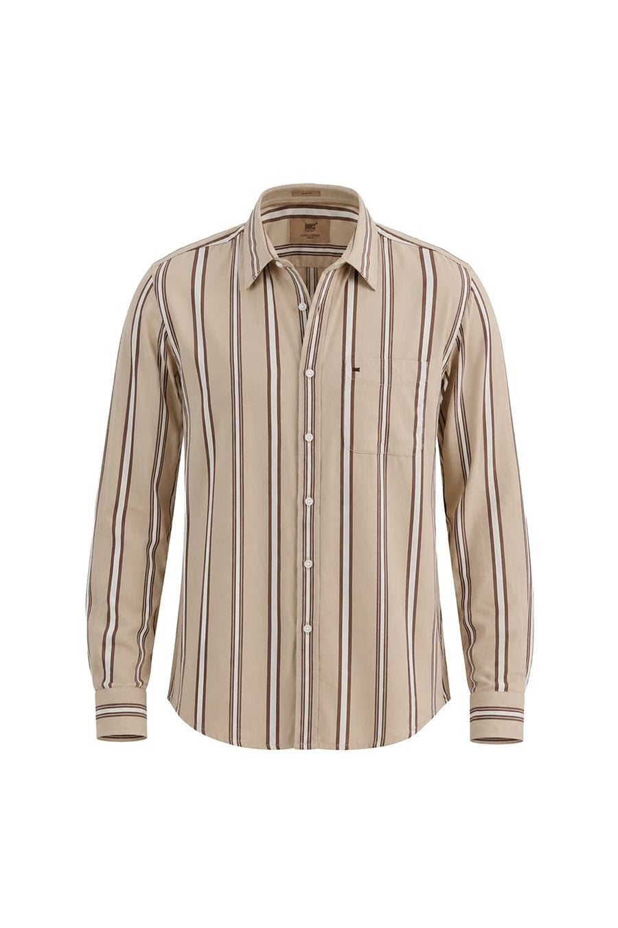 BASICS SLIM FIT PEPPER KHAKI COTTON TWILL STRIPE SHIRT