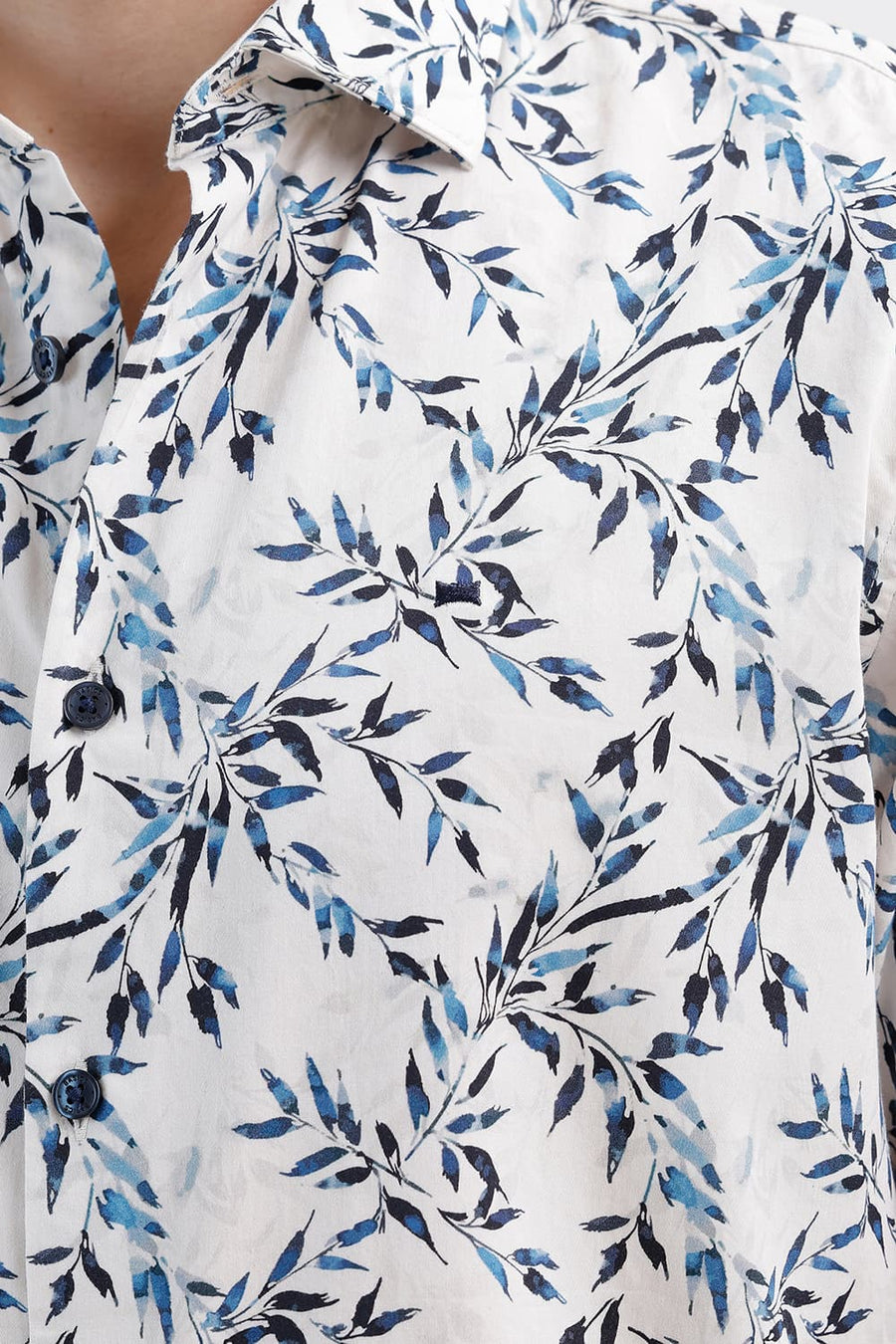 BASICS SLIM FIT PALE BEIGE COTTON DIGITAL PRINTED SHIRT