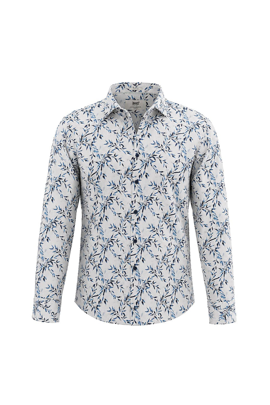 BASICS SLIM FIT PALE BEIGE COTTON DIGITAL PRINTED SHIRT