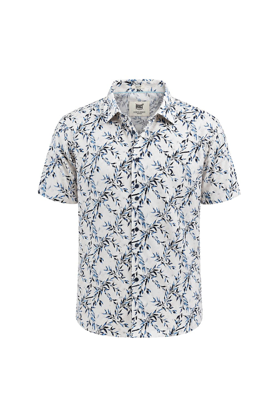 BASICS SLIM FIT PALE BEIGE COTTON DIGITAL PRINTED HALFSLEEVES SHIRT