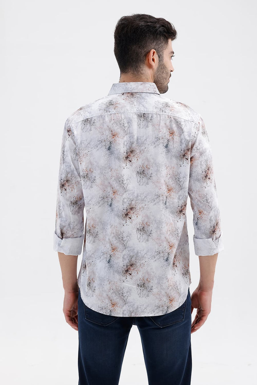 BASICS SLIM FIT CLOUD WHITE COTTON DIGITAL PRINTED SHIRT