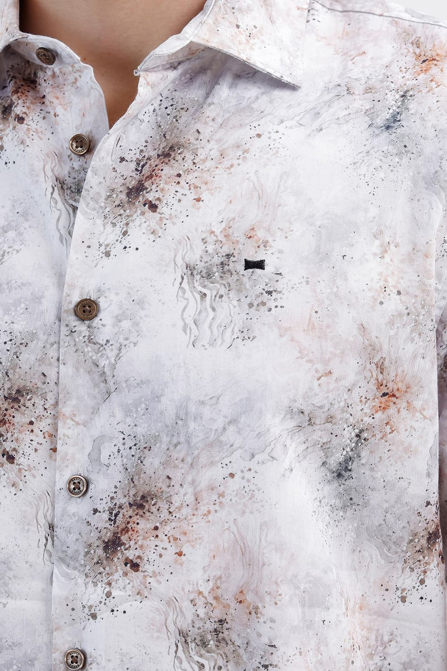 BASICS SLIM FIT CLOUD WHITE COTTON DIGITAL PRINTED SHIRT