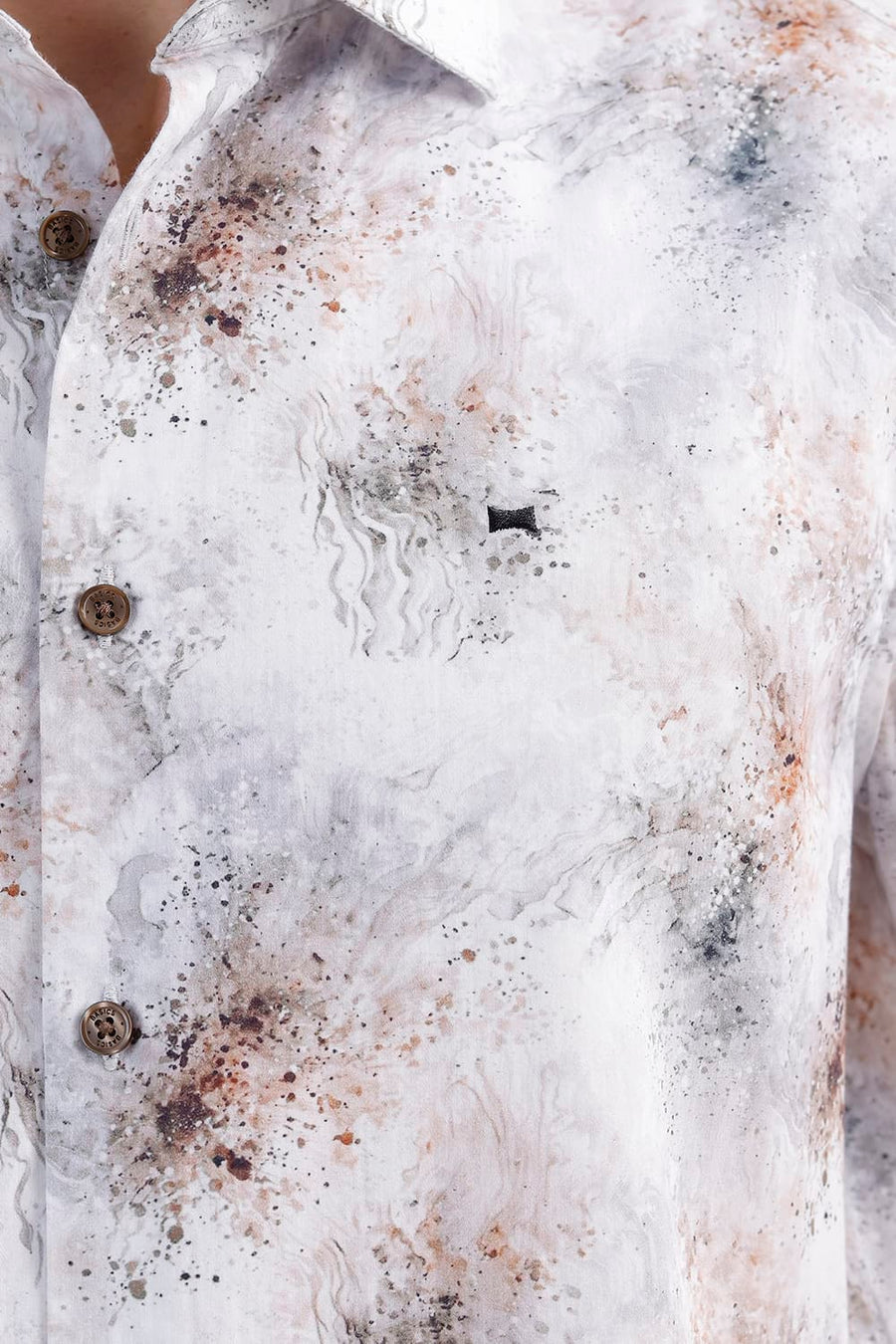 BASICS SLIM FIT CLOUD WHITE COTTON DIGITAL PRINTED HALFSLEEVES SHIRT