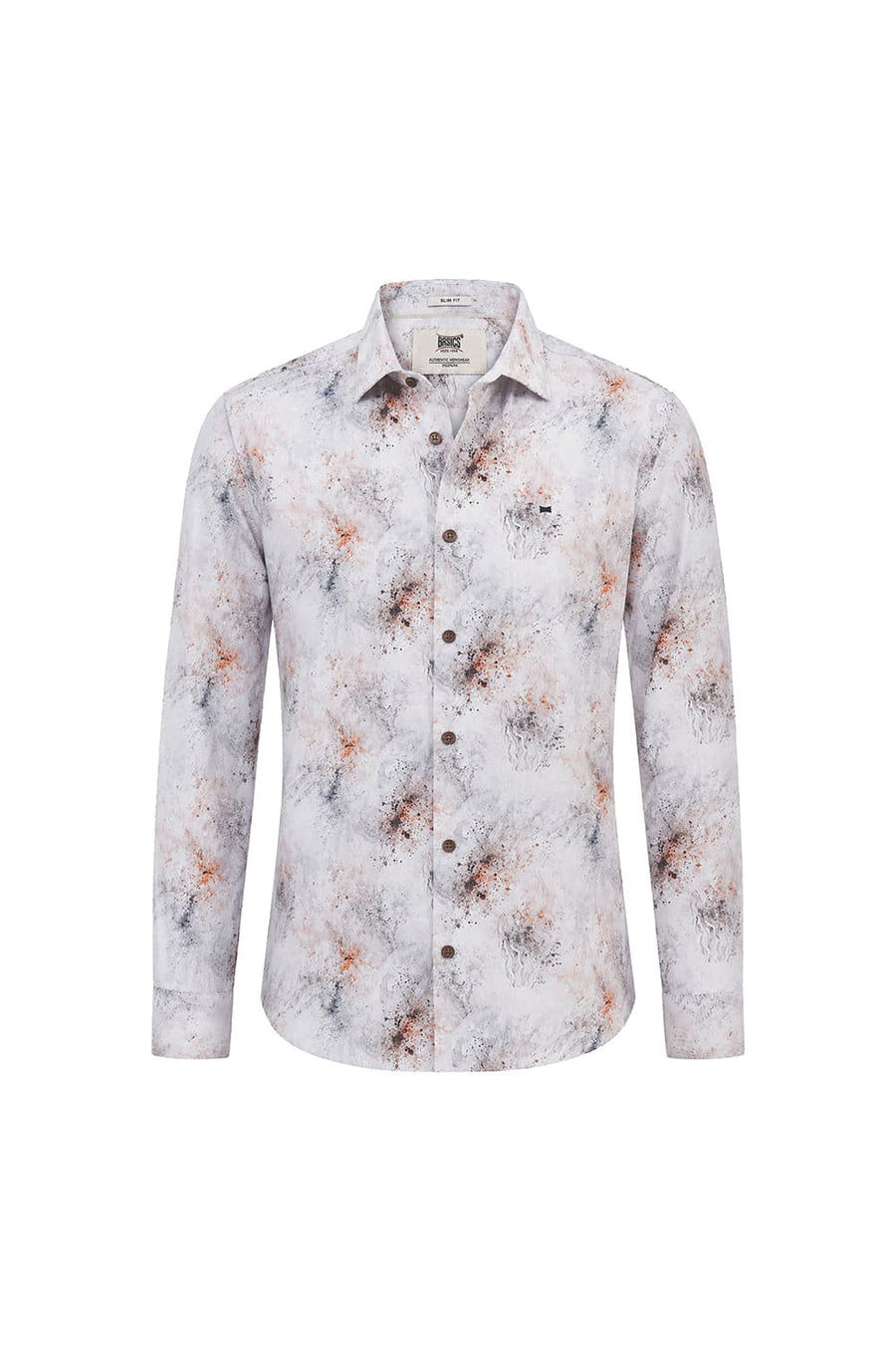 BASICS SLIM FIT CLOUD WHITE COTTON DIGITAL PRINTED SHIRT