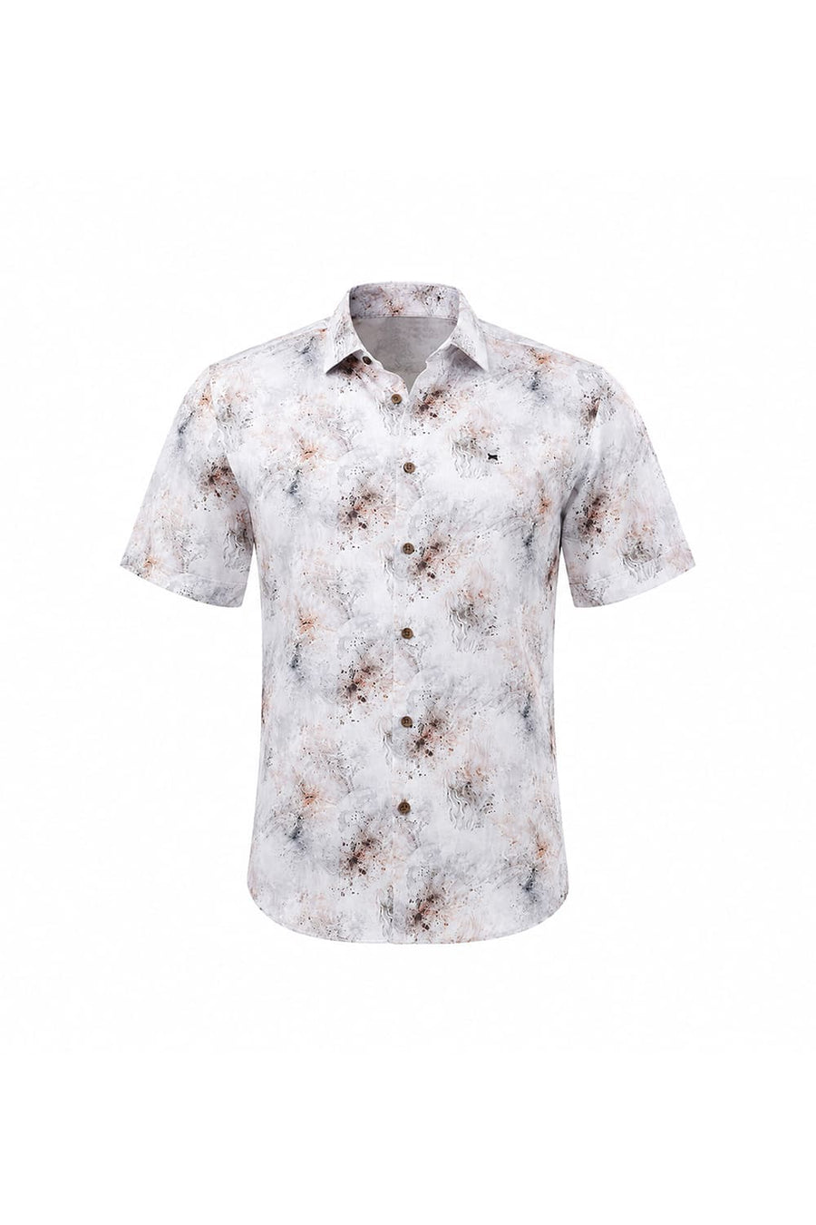 BASICS SLIM FIT CLOUD WHITE COTTON DIGITAL PRINTED HALFSLEEVES SHIRT