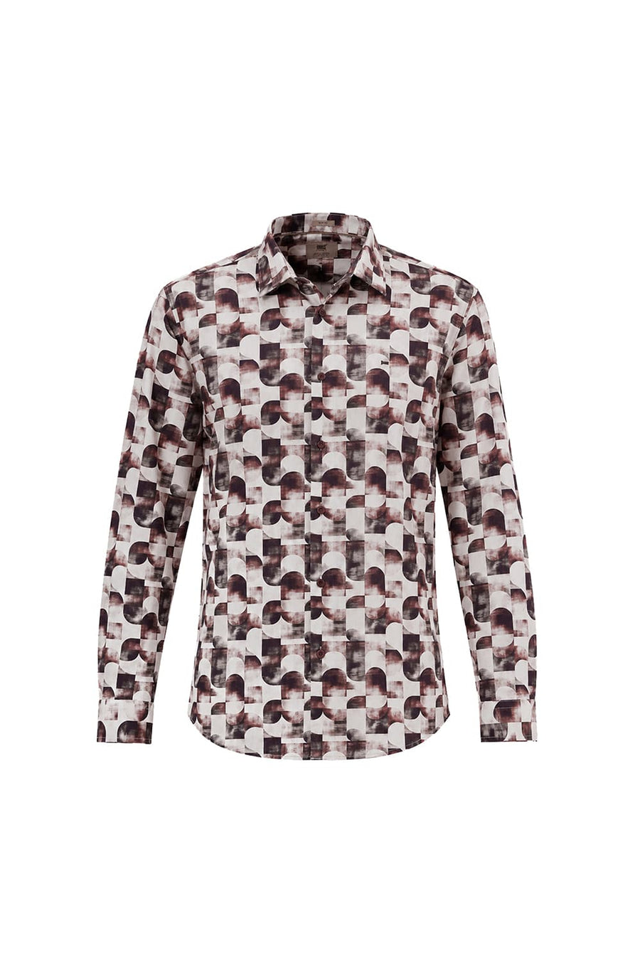 BASICS SLIM FIT MAROON PARCHMENT COTTON DIGITAL PRINTED SHIRT