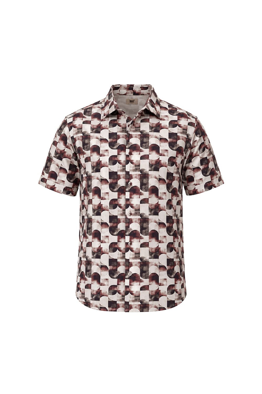 BASICS SLIM FIT MAROON PARCHMENT COTTON DIGITAL PRINTED HALFSLEEVES SHIRT