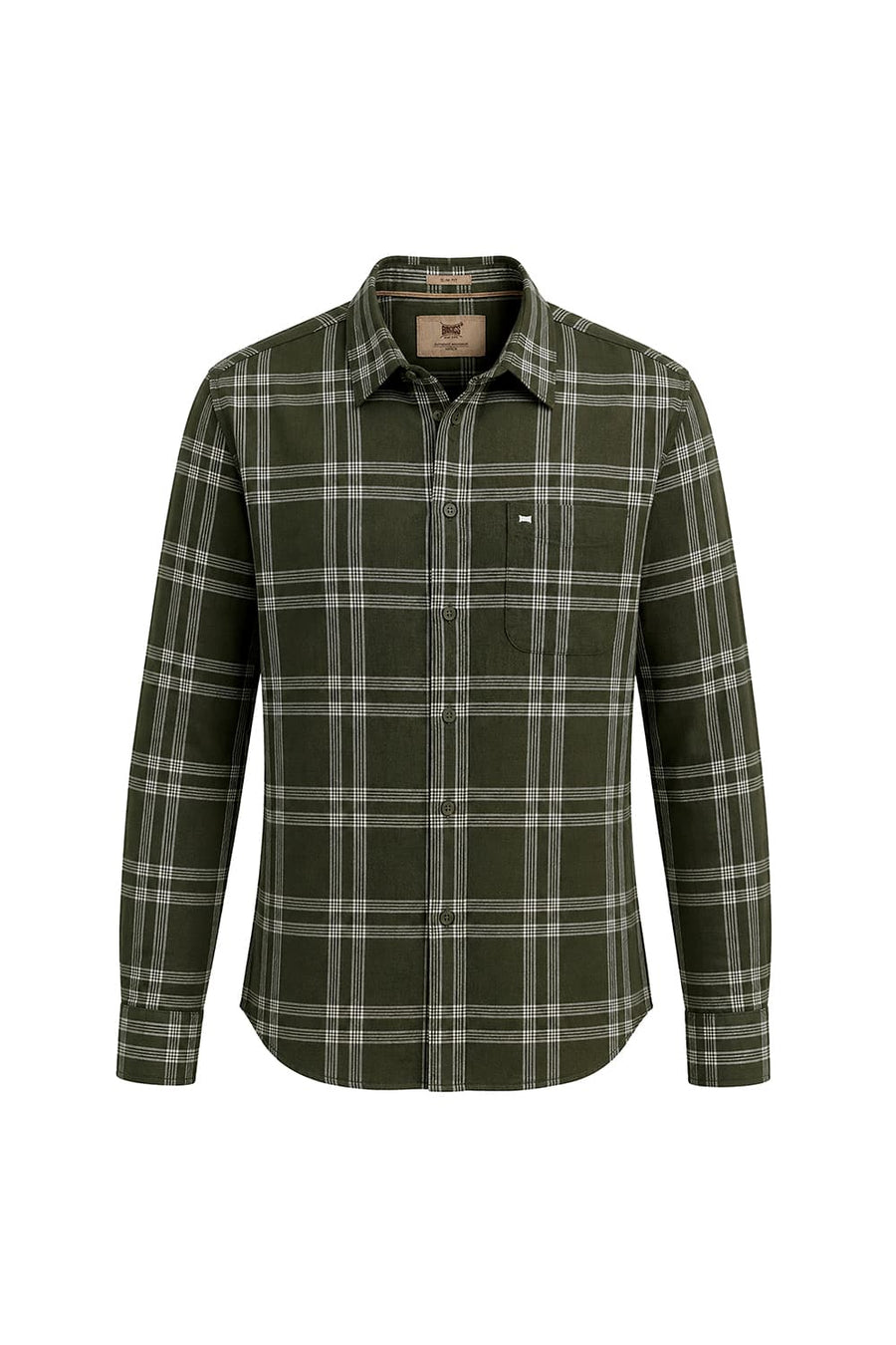 BASICS SLIM FIT RIFLE GREEN COTTON LINEN CHECKS SHIRT
