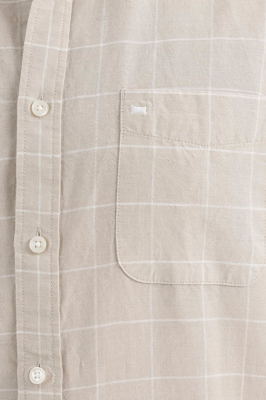 BASICS SLIM FIT SAND BEIGE COTTON LINEN CHECKS HALFSLEEVES SHIRT