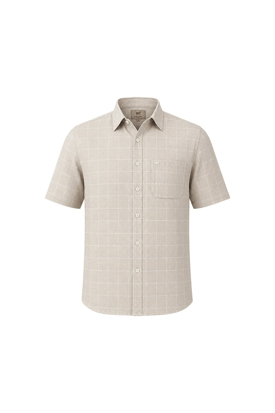 BASICS SLIM FIT SAND BEIGE COTTON LINEN CHECKS HALFSLEEVES SHIRT