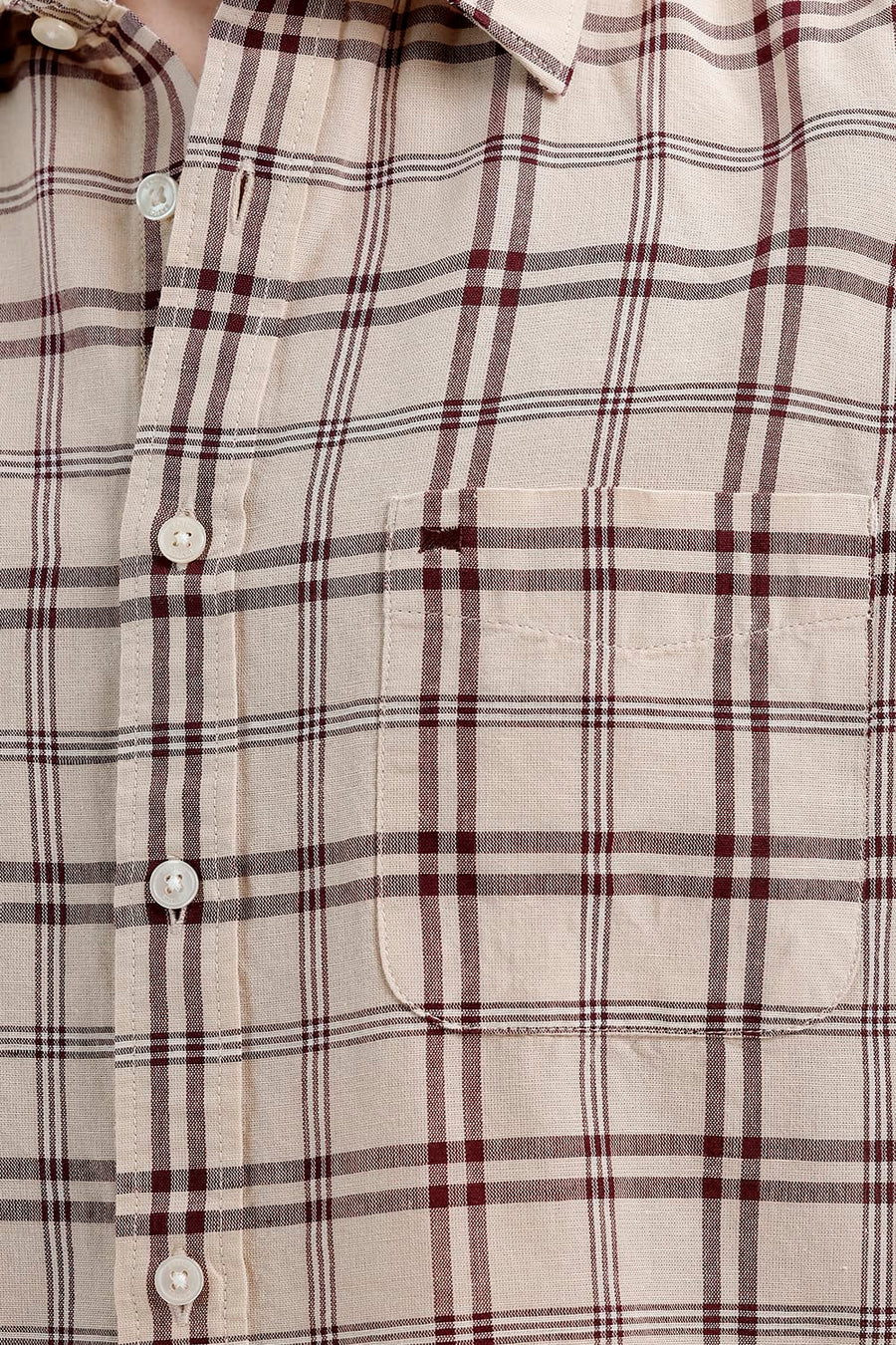 BASICS SLIM FIT SMOKE BEIGE COTTON LINEN CHECKS SHIRT