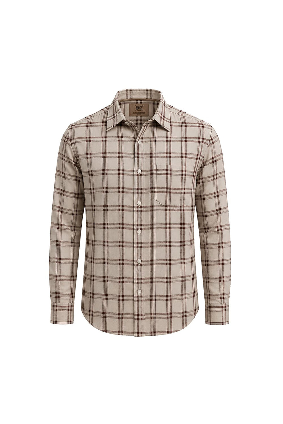 BASICS SLIM FIT SMOKE BEIGE COTTON LINEN CHECKS SHIRT