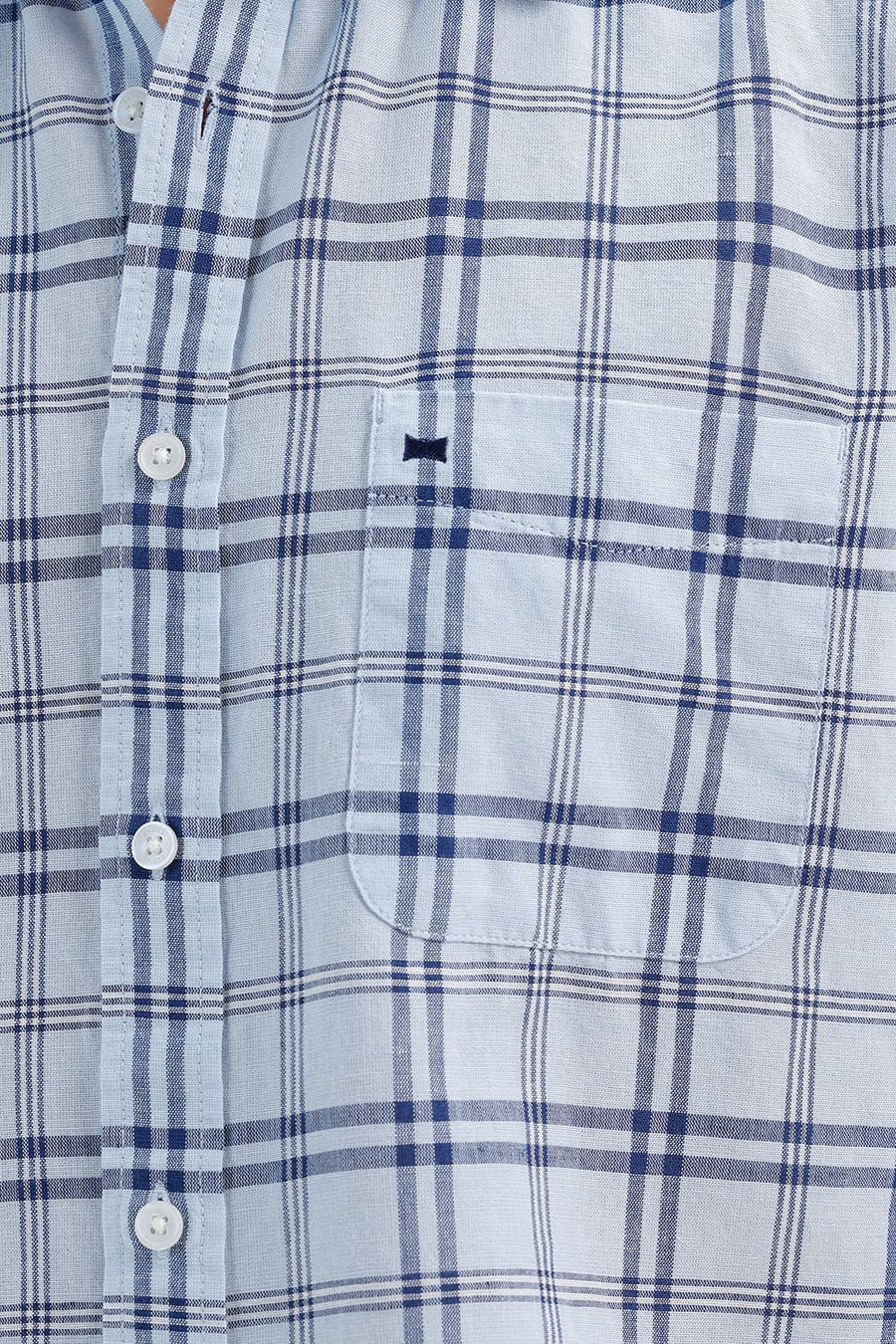 BASICS SLIM FIT BABY BLUE COTTON LINEN CHECKS HALFSLEEVES SHIRT