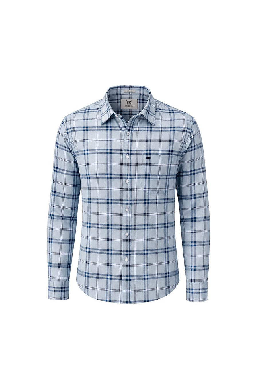 BASICS SLIM FIT BABY BLUE COTTON LINEN CHECKS SHIRT