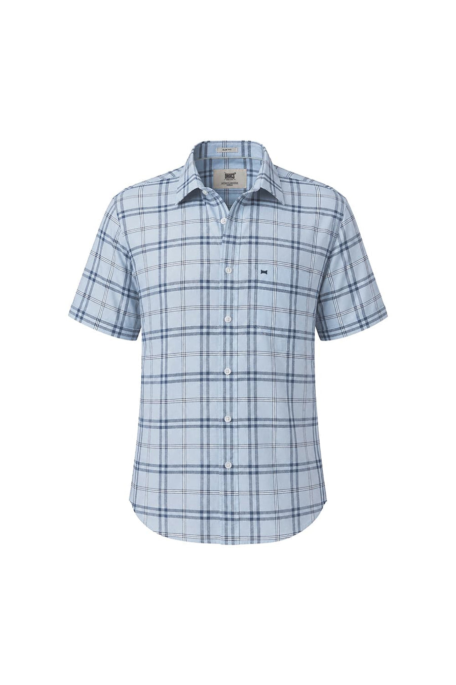 BASICS SLIM FIT BABY BLUE COTTON LINEN CHECKS HALFSLEEVES SHIRT