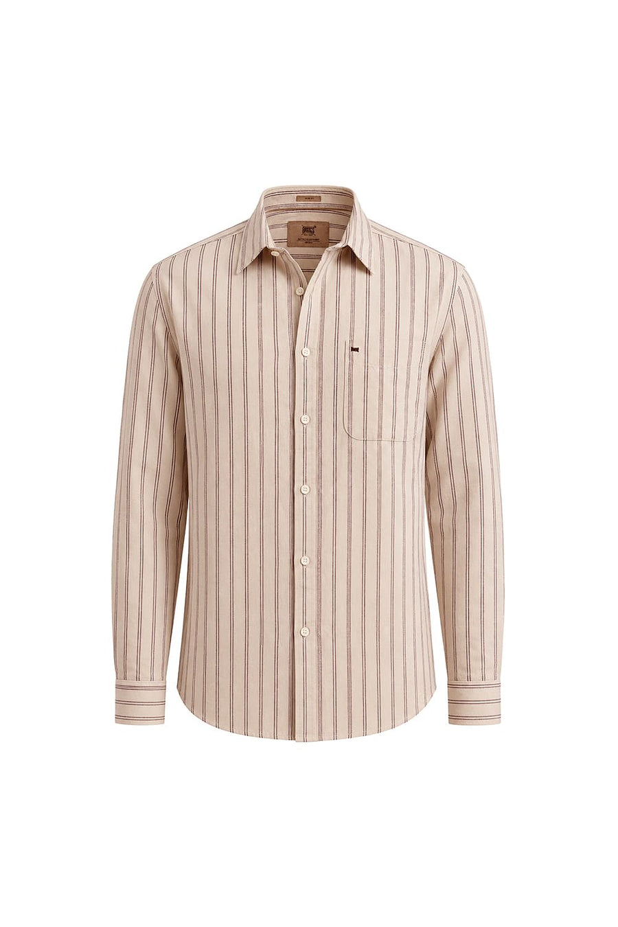 BASICS SLIM FIT FOG BEIGE COTTON LINEN STRIPE SHIRT