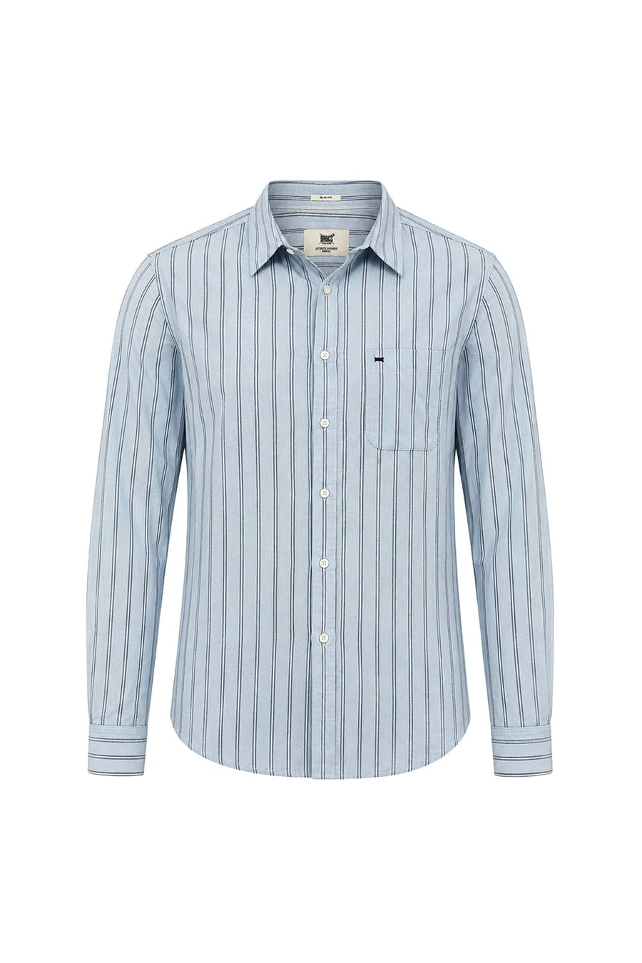 BASICS SLIM FIT SKYRIDE BLUE COTTON LINEN STRIPE SHIRT