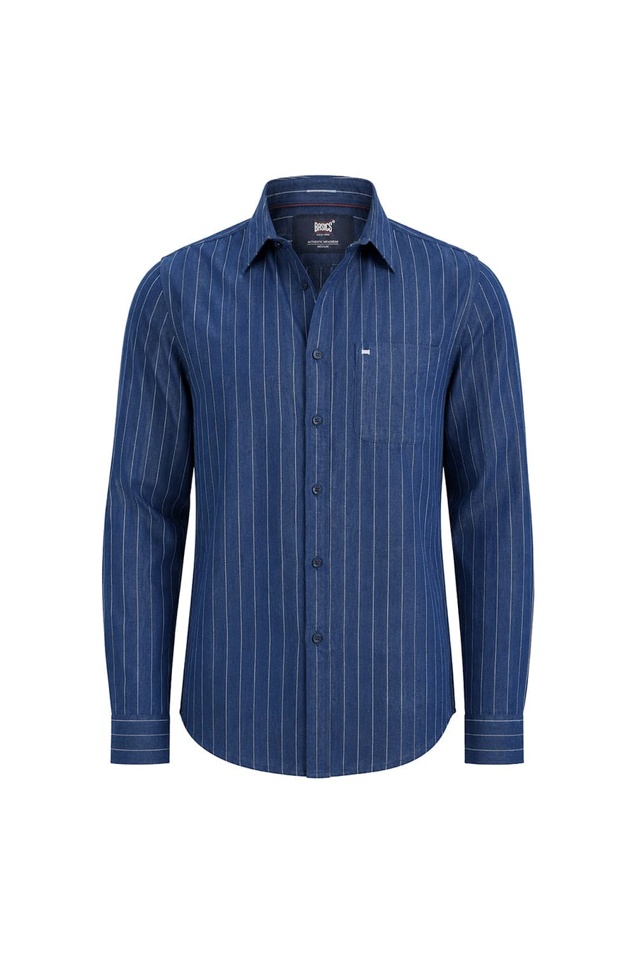 BASICS SLIM FIT NAVY SAIL COTTON LINEN STRIPE SHIRT