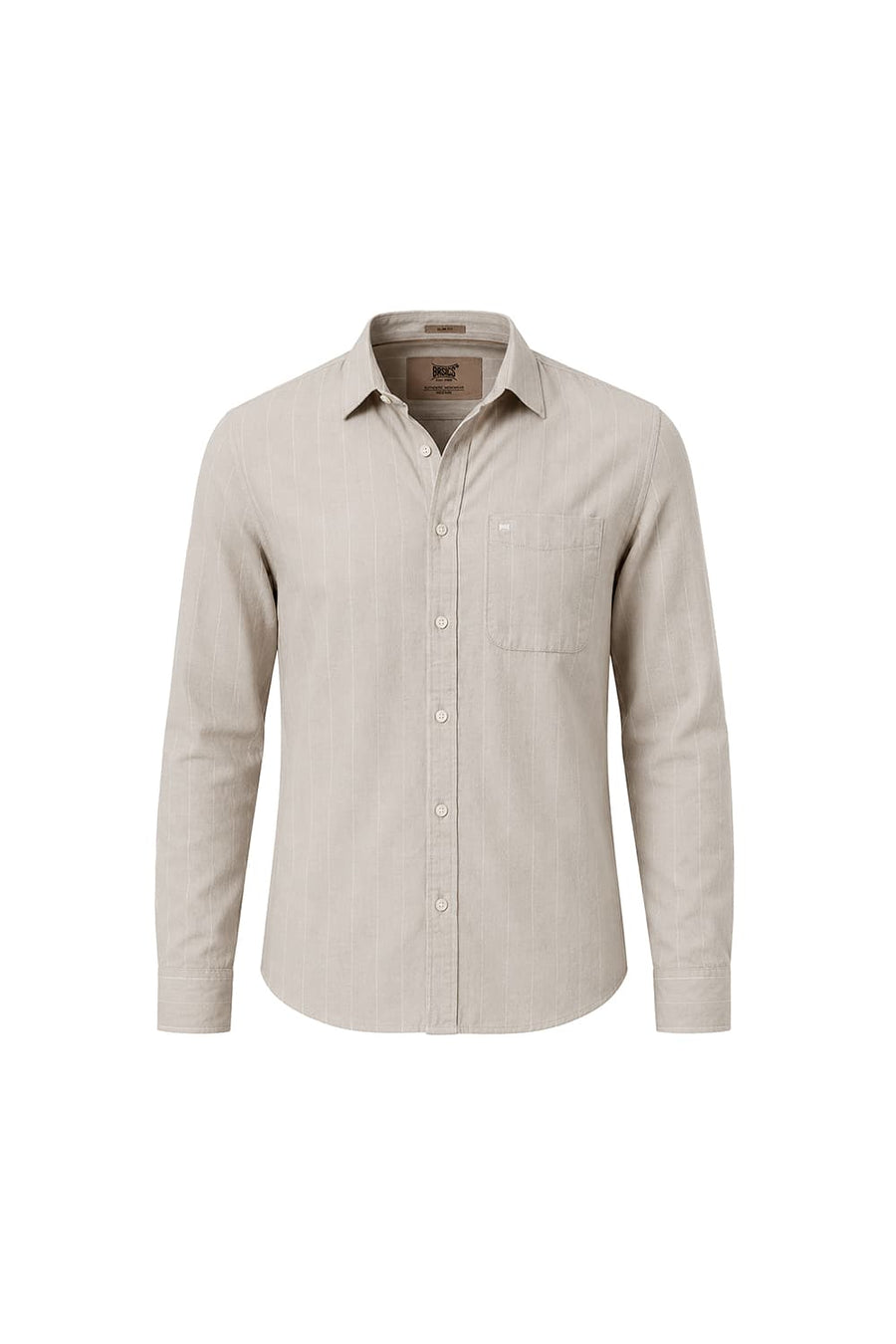 BASICS SLIM FIT OAK BEIGE COTTON LINEN STRIPE SHIRT