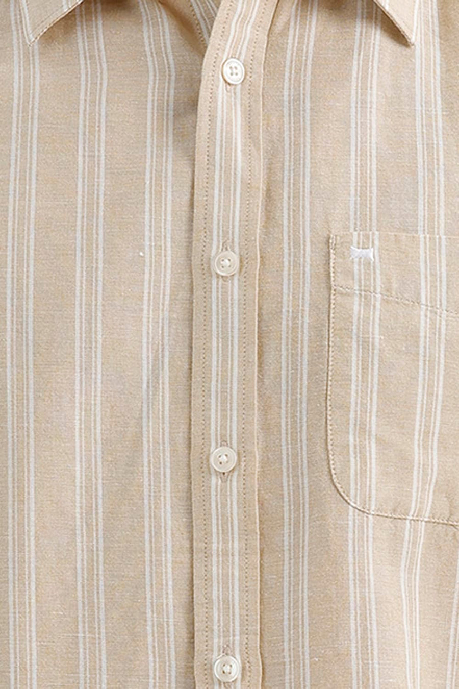 BASICS SLIM FIT SOYBEAN BEIGE COTTON LINEN STRIPE SHIRT