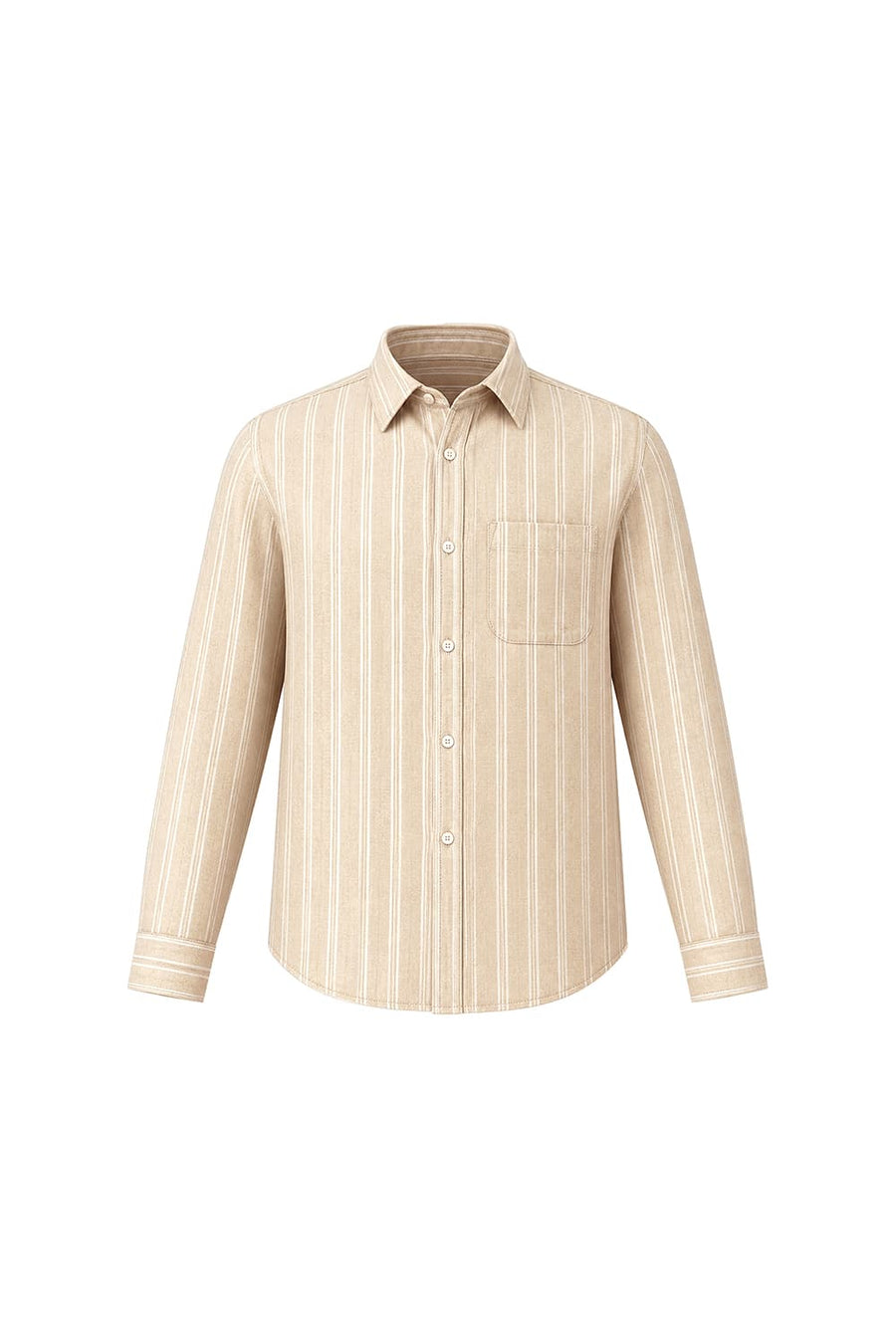 BASICS SLIM FIT SOYBEAN BEIGE COTTON LINEN STRIPE SHIRT